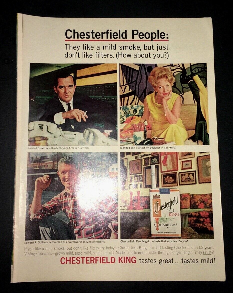live life king size cigarette brand Life Magazine Ad CHESTERFIELD King Cigarettes Ad