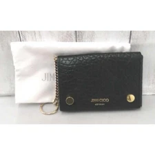 JIMMY CHOO Leather Coin Case with Key Ring in Black [Rank B] Limited From JAPAN