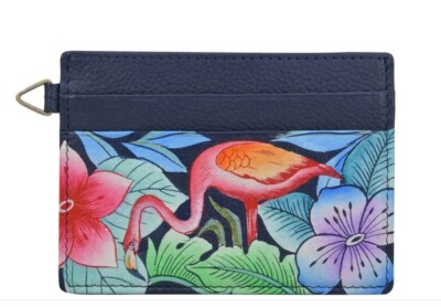 NWT Anna by Anuschka Slim Leather Hand Painted Card Case Flamingo Fever
