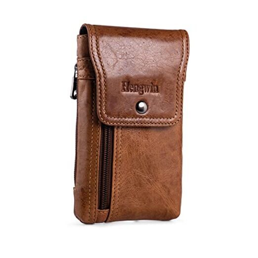 Premium Brown Leather Cell Phone Holster Compatible with iPhone 15 Pro 14 Pro 13 Pro 12 Pro Models