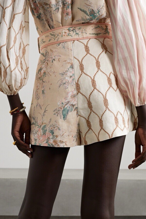 Zimmermann Moonshine Belted Patchwork Shorts Size… - image 2