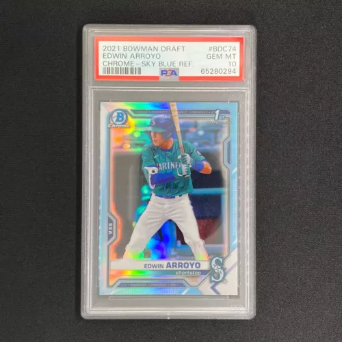 2021 Bowman Draft Edwin Arroyo 1st Chrome Sky Blue Refractor PSA 10 Reds SP