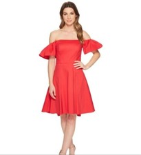 New With Tag Halston Heritage Off The Shoulder A-Line Red Dress