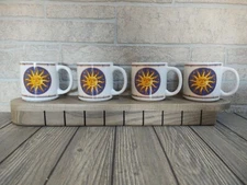 🌞Vtg.  🆕 IN BOX Set of 4 Lillian Vernon Celestial Sun Shine Coffee Mugs