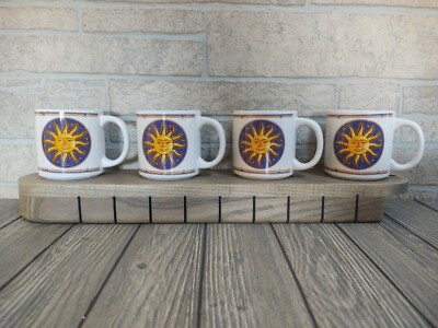  Vtg.    IN BOX Set of 4 Lillian Vernon Celestial Sun Shine Coffee Mugs