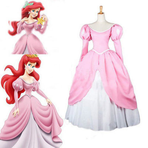 Nuevo Adulto Princesa Sirena Princesa Ariel Rosa Hecho Vestido Disfraz Juegos con disfraces