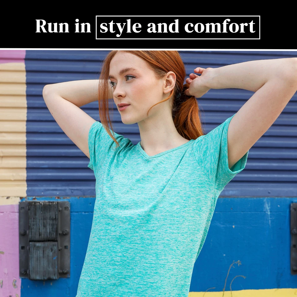 [Paquete de 5] Camisetas para mujer ajuste seco absorbentes cuello en V ropa deportiva camiseta top yoga entrenamiento Foto 4 de 4