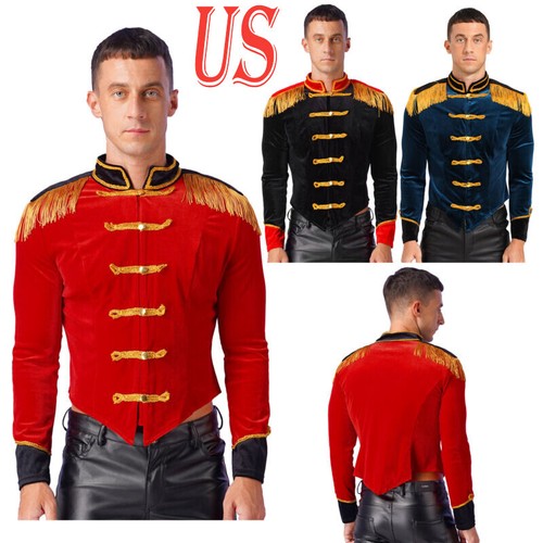 Mens Stand Collar Circus Role Play Costume Fringed Board Blazer Velvet Jacket - Picture 2 of 38
