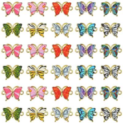 50x Butterfly Link Charm Double Loop Enamel Connector Pendant for Jewelry Making