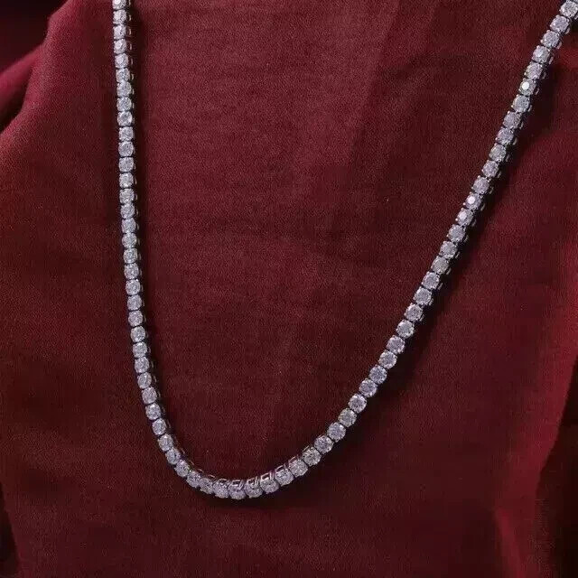 12Ct Round Cut Lab Created Diamond 3MM Tennis Necklace 14K White Gold Plated 18"