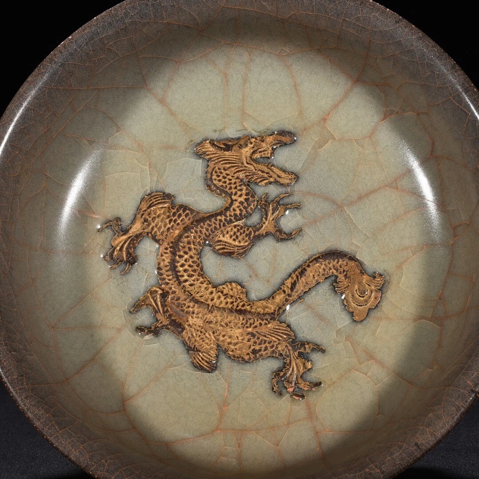 7.6英寸瓷器古董宋朝关窑瓷lce裂纹盘绕龙碗 — 第 2/4 张图片