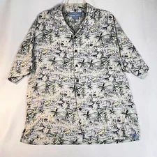 Bermuda Bay Warm Tropical Theme 100% Silk Hawaiian Camp Shirt Size Large Resort