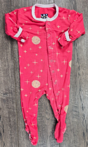Baby Girl Boy Clothes Kickee Pants 0-3 Month Reddish Star Moon Footed Outfit - Afbeelding 1 van 3