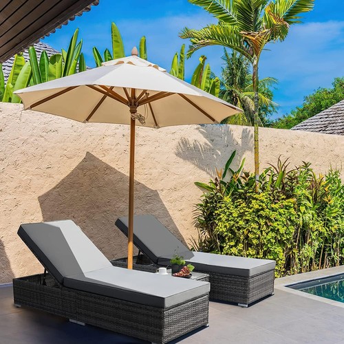 3PC Rattan Sun Lounger Set Outdoor Bed Recliner Garden Chair & Coffee Table Set - Picture 7 of 8