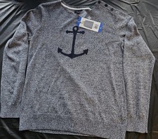 Nautica Blue Anchor Intarsia Marled Navy Long Sleeve Sweater Women  s Small
