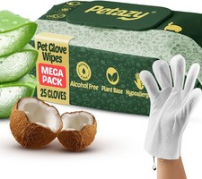 Pet Glove Wipes for Dogs  Cats   Hypoallergenic Thick Cleaning Gloves with A...