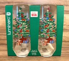 SET OF 4 - VTG. LUMINARC - NOEL CHRISTMAS TREE HOLLY - 16 OZ TUMBLERS