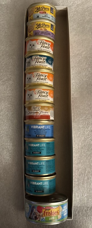 12 Cans Wet Cat Food Mix Lot Mr Purrs + Fancy Feast + Vibrant + Friskes
