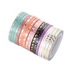 Cinta adhesiva decorativa delgada de 16 rollos de cinta adhesiva brillante para manualidades