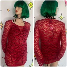 Red Lace Romantic Vampire Top Whimsigoth Sirencore Y2K Fitted Blouse M