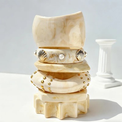 Resin Bracelet Geometric Irregular Wide Band Cuff Bangle Women Wrist Jewelry