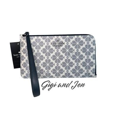 Kate Spade Lucy Spade Flower Medium L-zip Wristlet in Navy