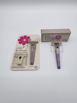 2 Vintage Gillette Techmatic Purple & Black Women's Safety Razors Rare