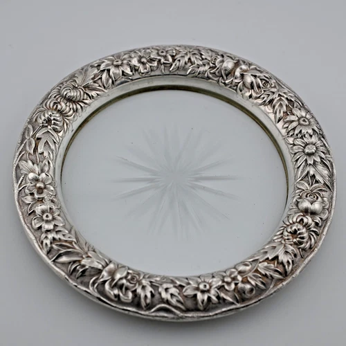 Sterling Silver S. Kirk & Son Repousse Wine Coaster 25A w/ Glass Insert ~No Mono