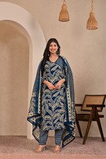 Women's Floral Print Cotton Kurta Pant Dupatta Set Ethnic Indian 3 Piece Suit