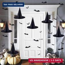 6PCS Halloween Witch Hats 98 FT Nylon Cord 24 Bats for Porch Yard Deco
