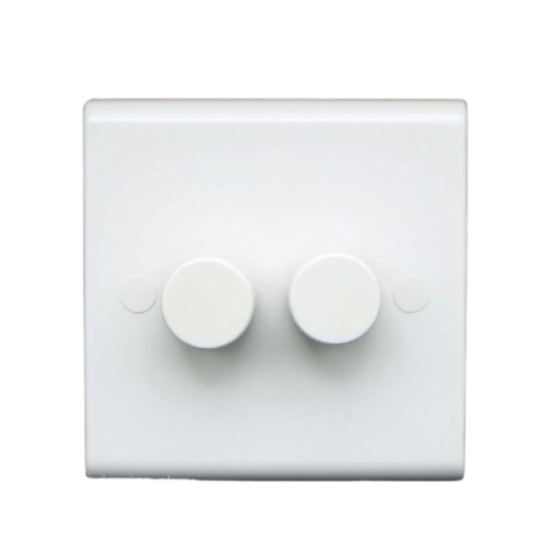 2 Gang White Plastic Dimmer LED Dimmer Switch Multiway Deta  V1415 3w-250w