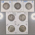 Lot 7 US Silver Half Dollars Barber P D O Walking Liberty S Kennedy 90% 40%