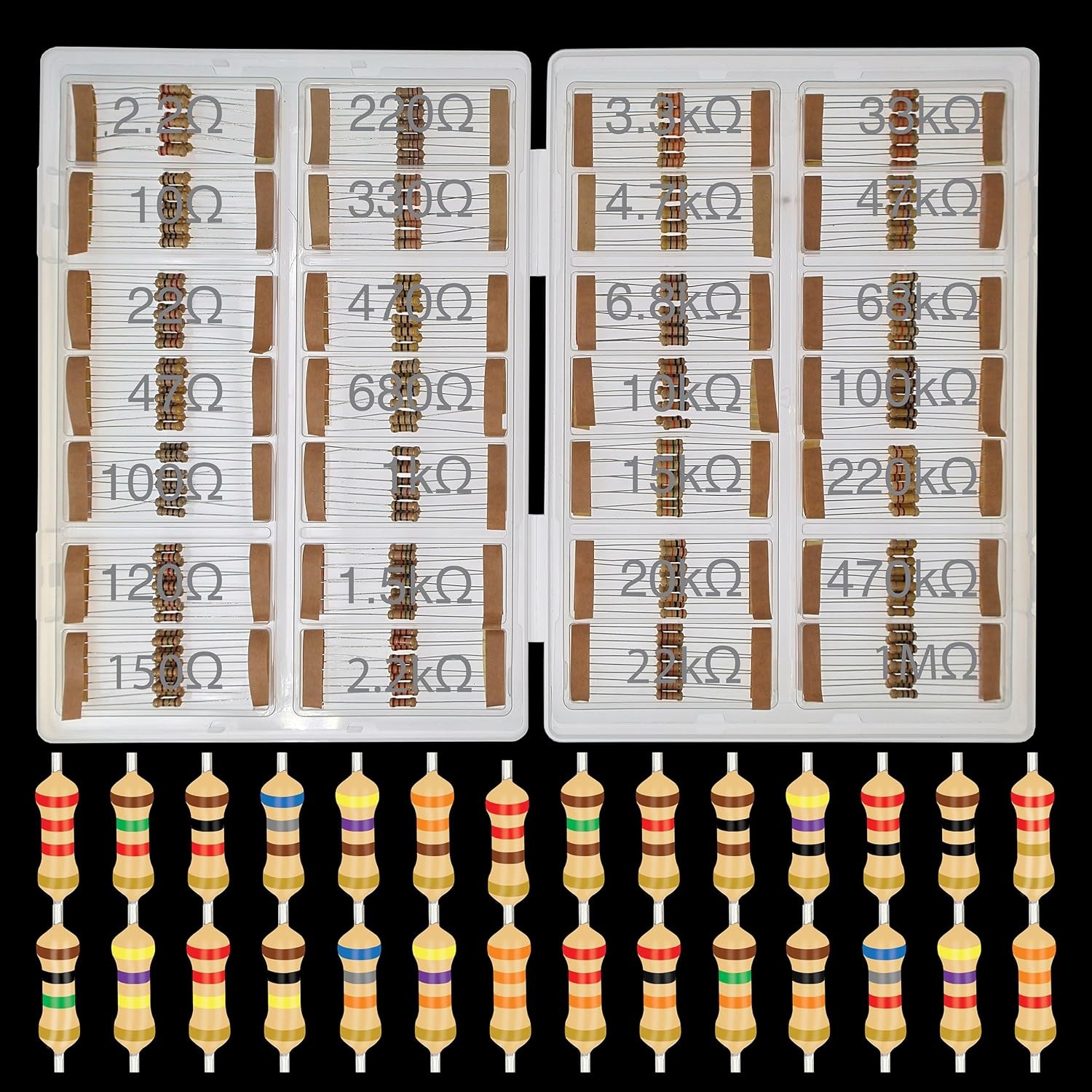 280pc 1/2 Watt 28 Values 5% Tolerance Carbon Resistor Assortment Kit Electronics 2