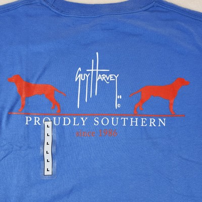 GUY HARVEY Mens Fetch T Shirt Dog Size Large Blue Proudly Southern Cotton 100%