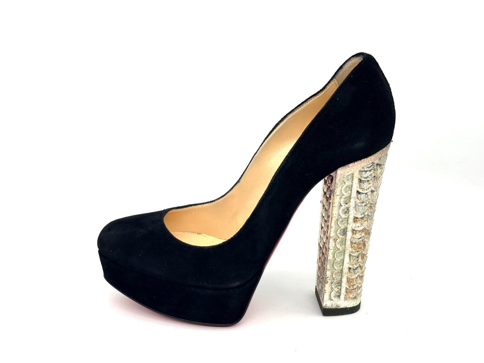 Christian Louboutin BOIS DORE 20ANS Black Suede Platform Heels Pumps Shoes $1395 image 4