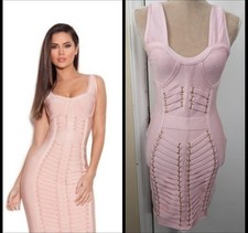 House of CB Pink Bandage Bodycon Y2K Fitted Dress Sz L Snatched Sexy Balletcore