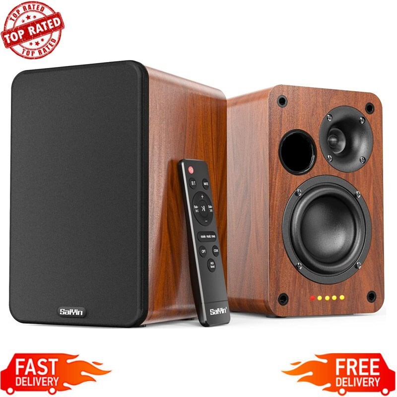 Bluetooth Bookshelf Speakers Powered TV W/ 3.5In Woofer Turntable Optical Input