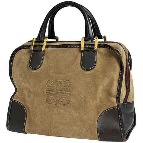 Loewe Amazona 32 Suede Brown Handbag Used Logo Anagram Crossbody