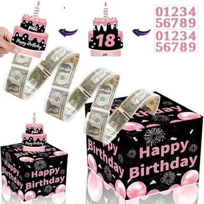 Birthday Money Box for Cash Gift Pull, Surprise Money Roll Gift Box with Pull Ou