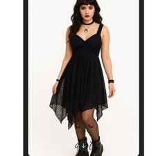 Y2K Babydoll Midi Dress Velvet Burnout Hanky Hem Sparkle Whimsigoth Fairy Wmn 12