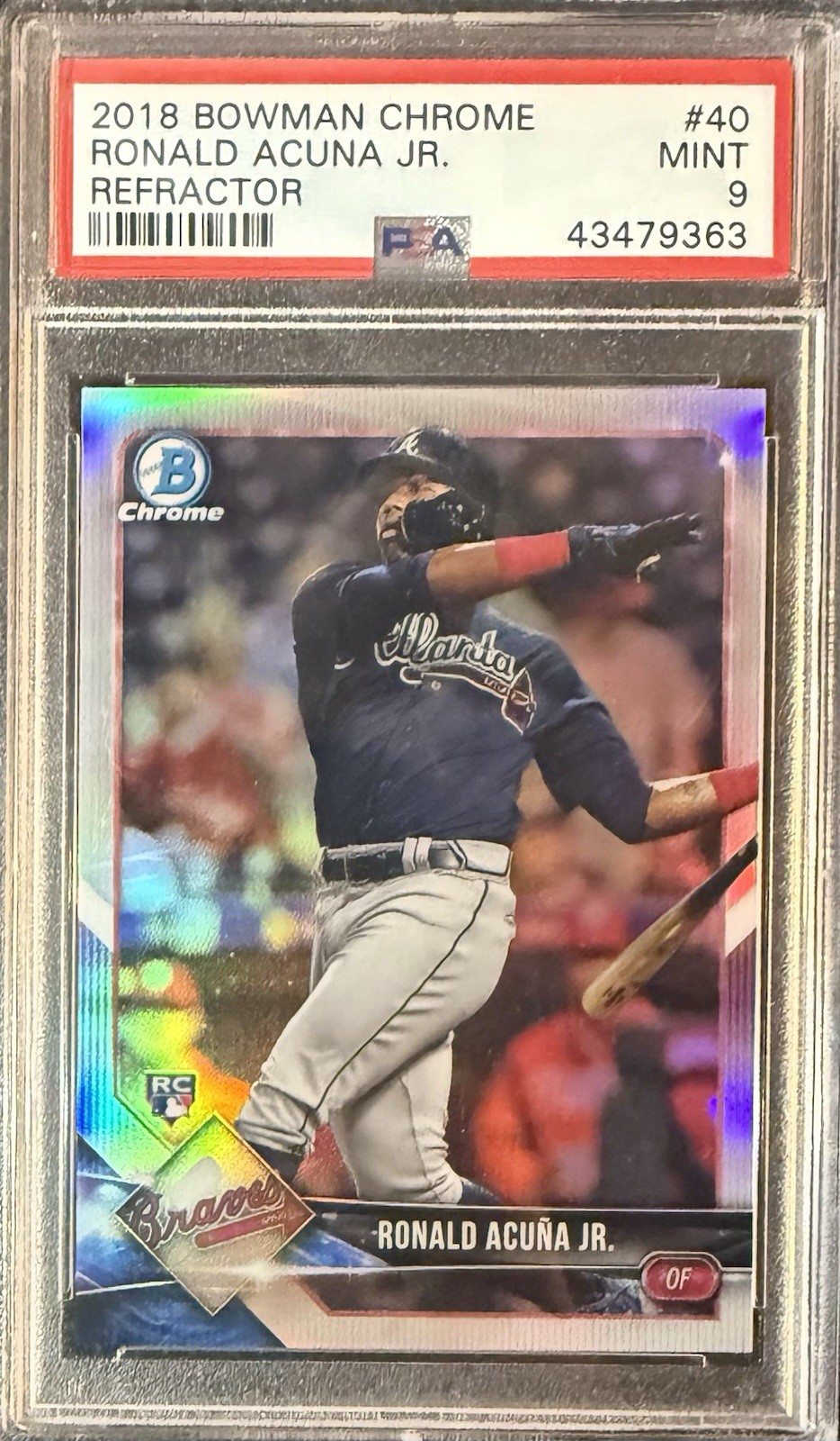 Ronald Acuna Jr. 2018 Bowman Chrome Refractor /499 #40 RC Rookie PSA 9 Braves