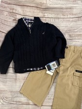 NWT Nautica WINTER Baby Boy 3 piece Outfit Sweater Button Down Top Pants 6 9 12
