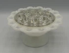 VTG Large White Milk Glass Lace Edge Pedestal Compote Vase w/ Clear Flower Frog