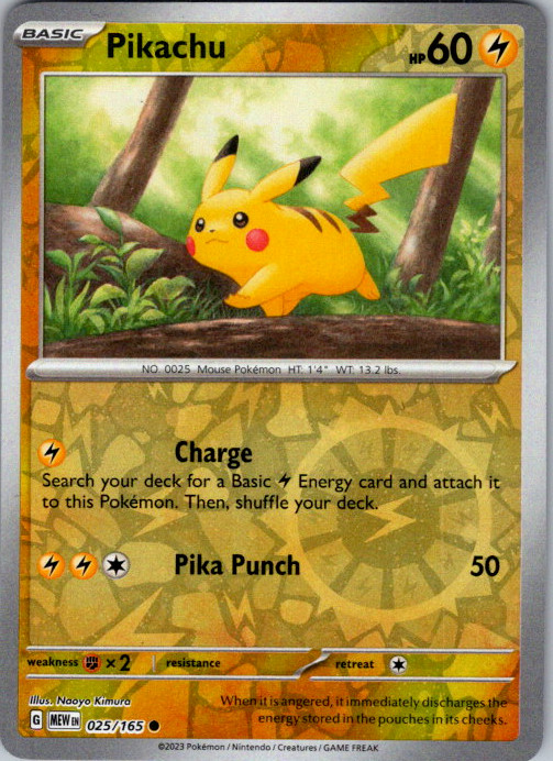 Pikachu 025/165 COSMOS Reverse Holo Pokemon 151 English NM