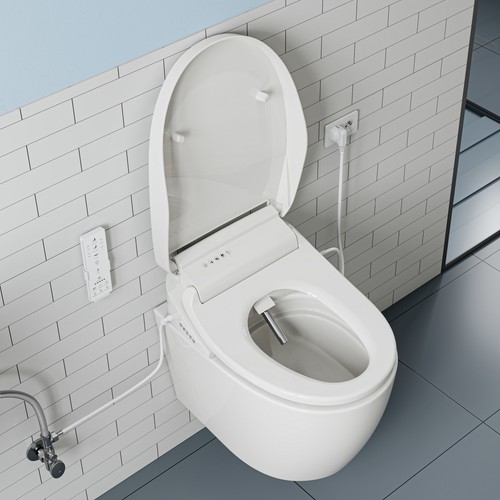 Hänge WC mit Dusch WC-Sitz,Wand WC mit Toilettendeckel Bidet Funktion mit Düsen - Bild 1 von 22