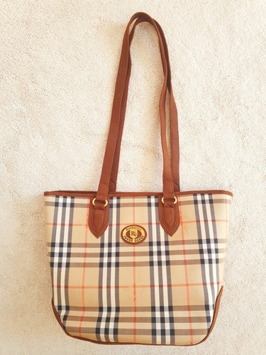 Burberry Vintage Authentic Haymarket Brown & Beige Fabric Leather Shoulder Bag