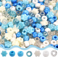 Winter Pony Beads 1200Pcs ,Blue and White Pony Beads for Hair Braids, Bracelets