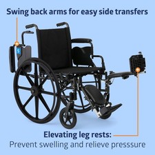 Medline K4 18" Foldable Wheelchair w/ Swing Back Desk Arm K4186N24E 300 Capacity