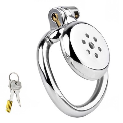 Metal Men's Flat Cage with Invert Lock  Negative Resistance Chastity Device
