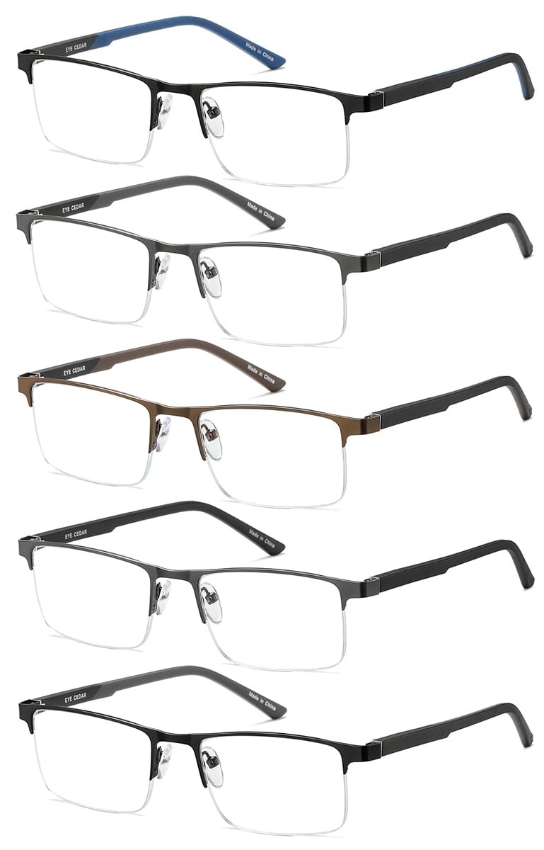 Blue Light Blocking Reading Glasses for Men 5-Pack Metal Half